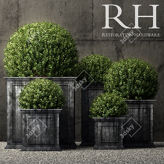 Elegant Zinc Framed Panel Planters 3D model image 1