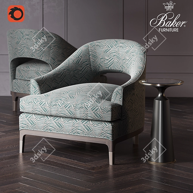 Elegant Carnelian Lounge Chair & Viridine Round Accent Table 3D model image 1