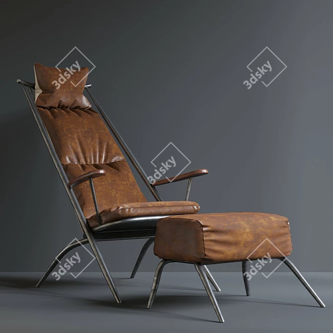 Luxurious Leather Chair with Faux Fur Accent 3D model image 1