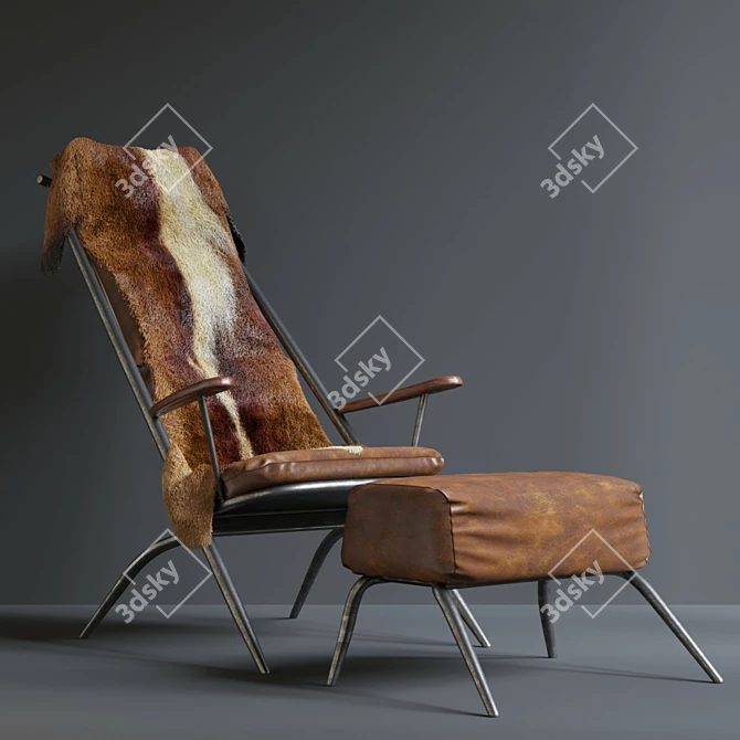 Luxurious Leather Chair with Faux Fur Accent 3D model image 2