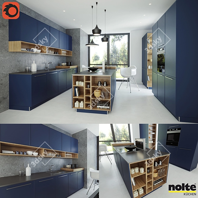 Nolte Carisma Lack Deep Blue Kitchen Set 3D model image 1