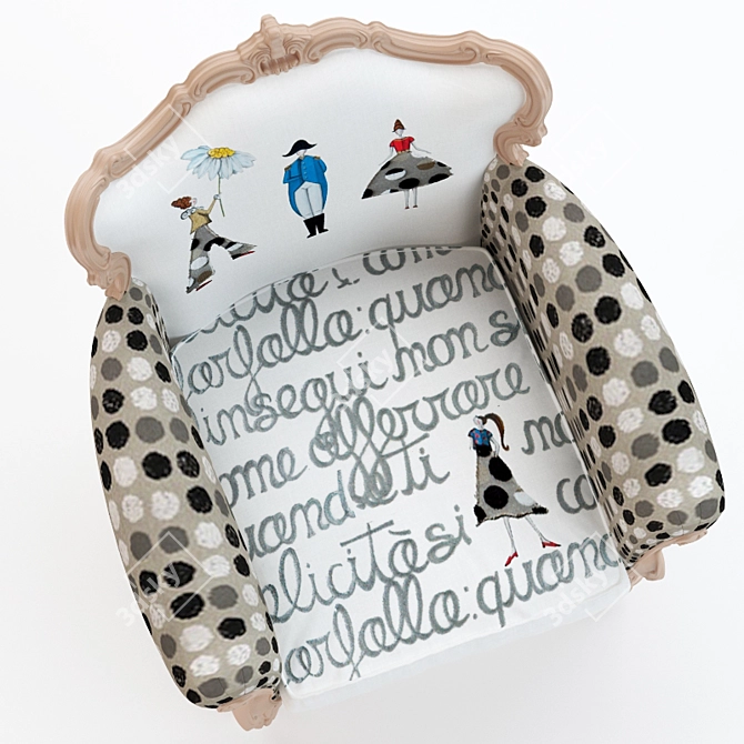 Hand-carved Wooden Chair with Hand-painted Fabric 3D model image 3