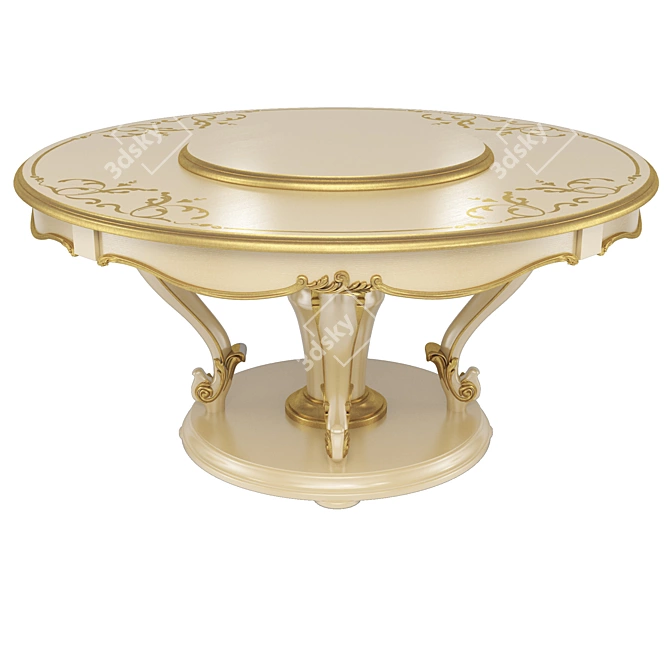 Classic Wood & Gold Round Table, Frandiss 3D model image 1