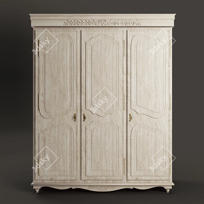 Graceful Charm 3-Door Wardrobe 3D model image 1