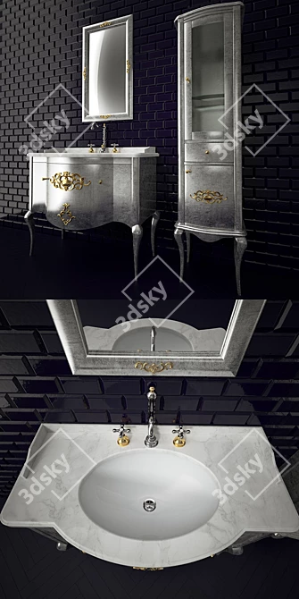 Deluxe Silver Bathroom Furniture Set 3D model image 3