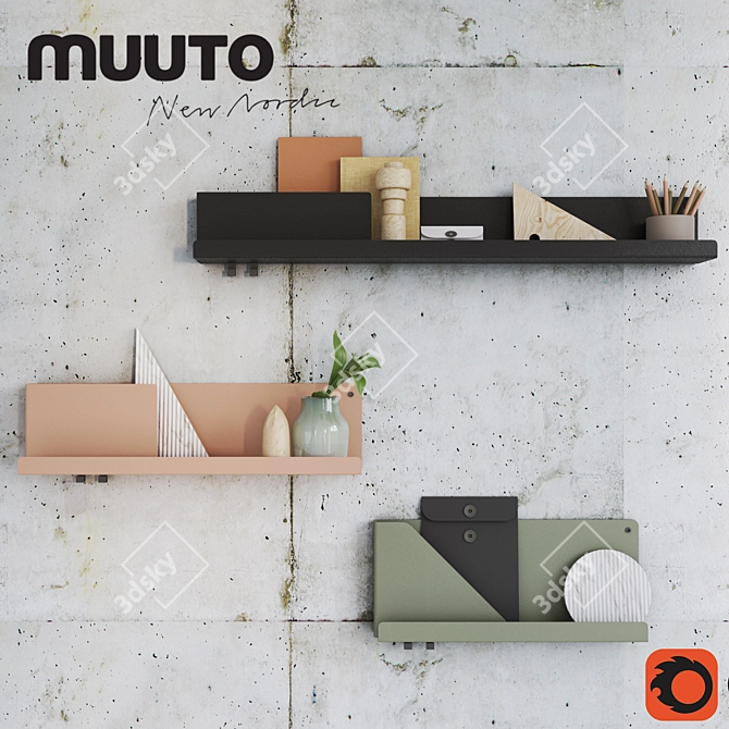 Modular Folded Shelves with Decor 3D model image 1