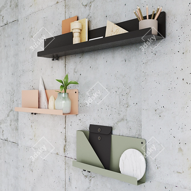 Modular Folded Shelves with Decor 3D model image 2