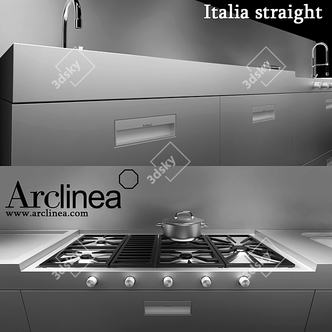 Elegant Italia: Carrara Marble & Stainless Steel Kitchen 3D model image 2