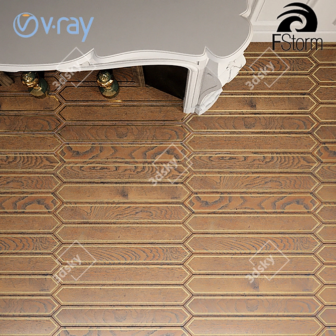 Elegant Wood Parquet with Brass Inlay 3D model image 3