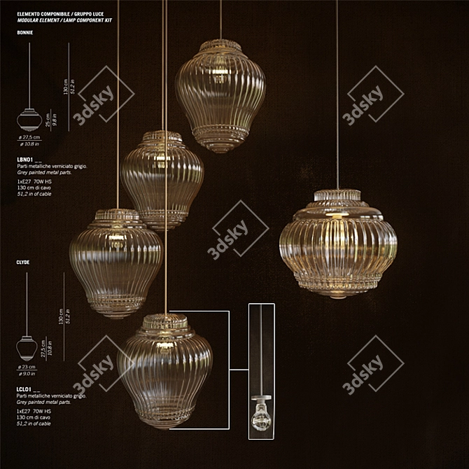 Elegant Bonnie e Clyde Pendant Light 3D model image 1