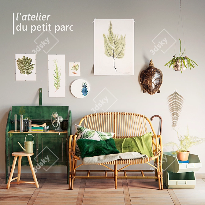 Vintage Rattan Bench - L'atelier du petit parc 3D model image 1