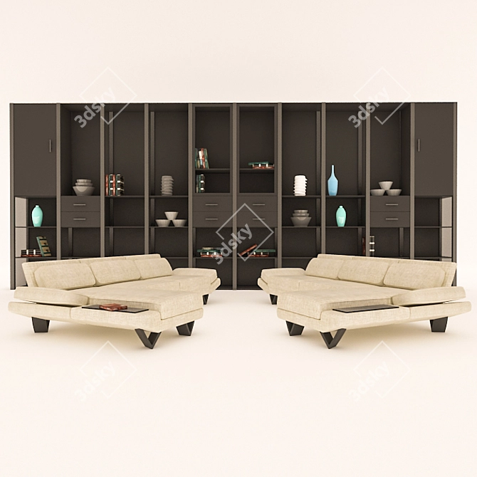 Modern Pottery Sofa and Shelf 3D model image 1