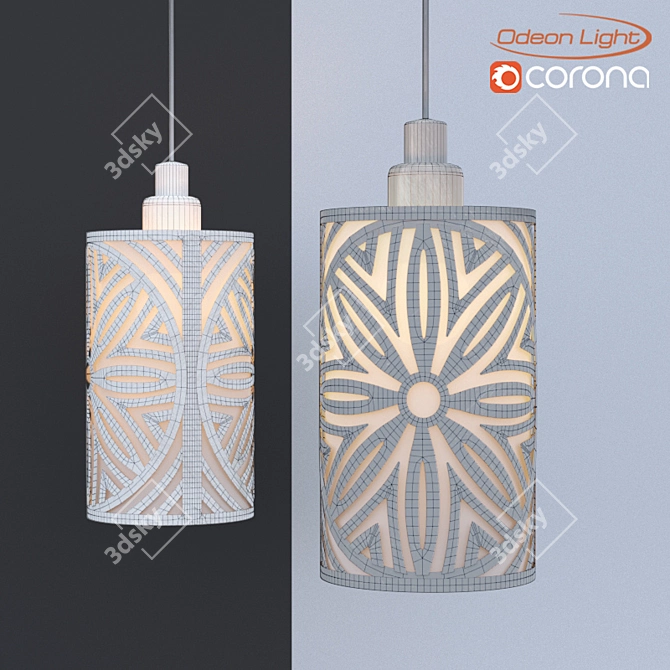 Elegant Odeon Moli Pendant with Patterned Shade 3D model image 2