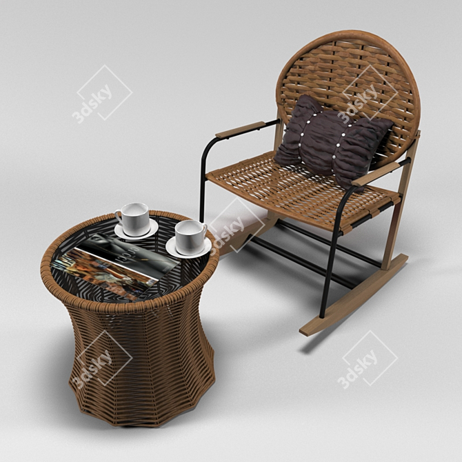 Stylish Ratan Furniture for 3D Rendering 3D model image 1