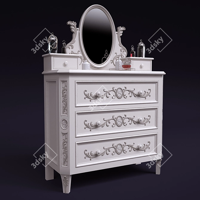 Elegant Carved Chest of Drawers 3D model image 1