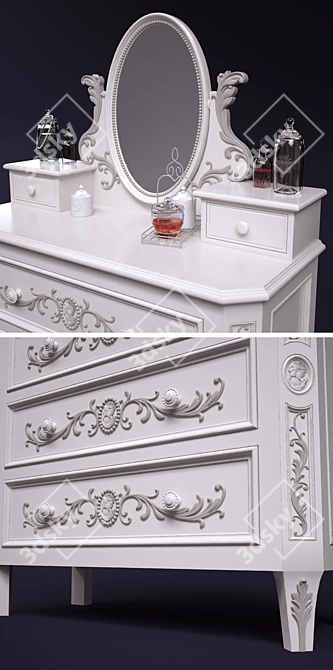 Elegant Carved Chest of Drawers 3D model image 2