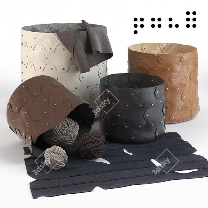 Leather Decorative Baskets & Rug 3D model image 1