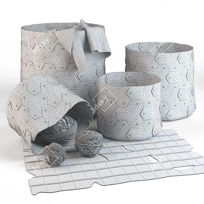 Leather Decorative Baskets & Rug 3D model image 2