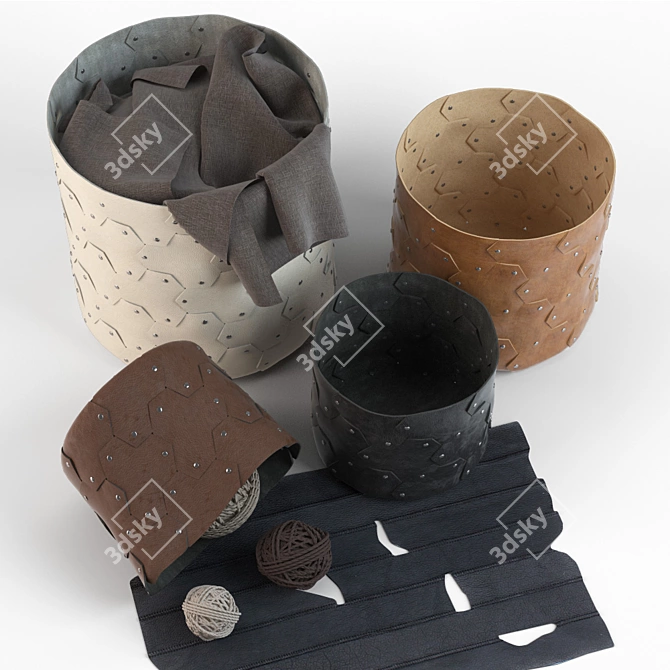 Leather Decorative Baskets & Rug 3D model image 3