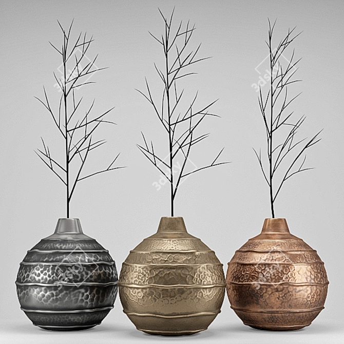 Handcrafted Metal Vases Set 3D model image 1