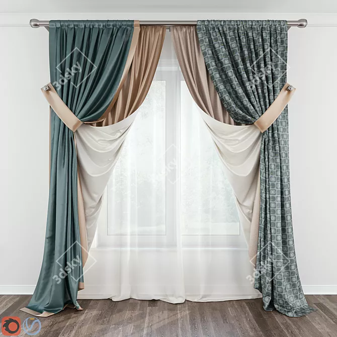 Elegant Modern Curtain Set 3D model image 2