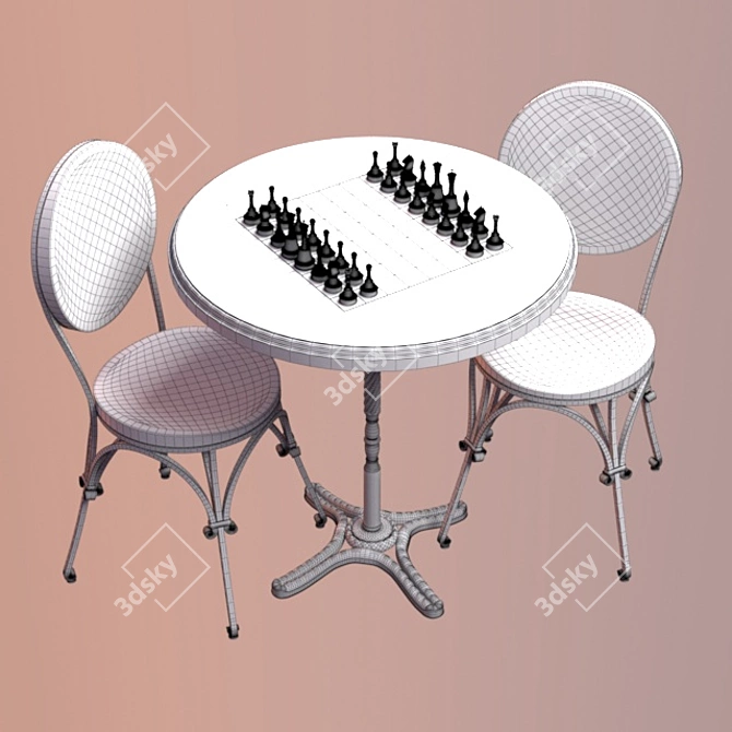 Elegant Chess Set with Chair 3D model image 2