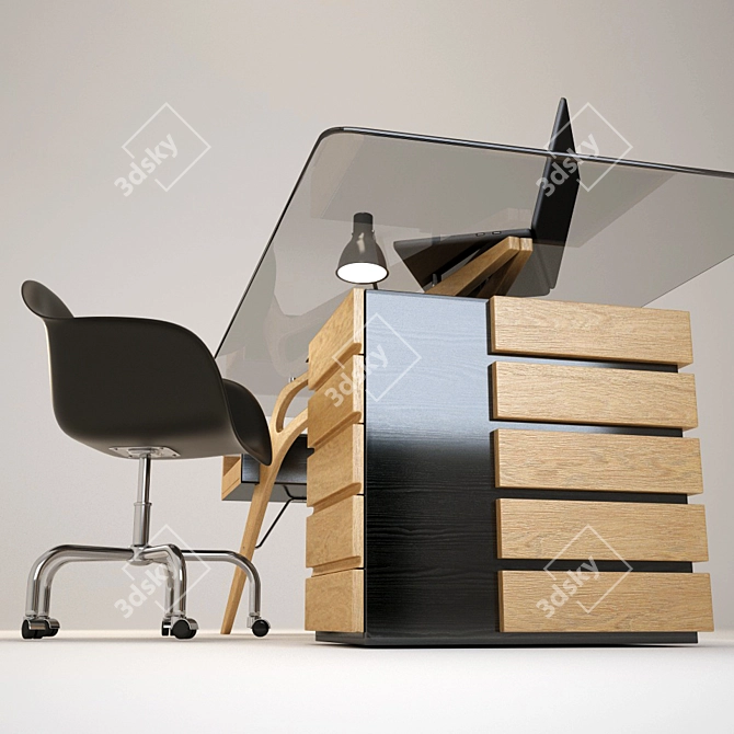 Vintage Cavour Writing Desk 3D model image 2