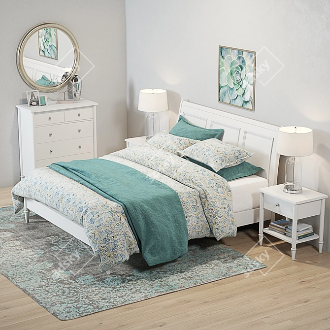 Elegant Crosby White Bedroom Set 3D model image 2