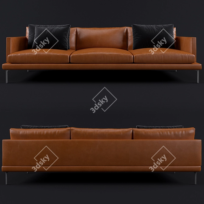 Luxury Leather Sofa with Pillows 3D model image 1