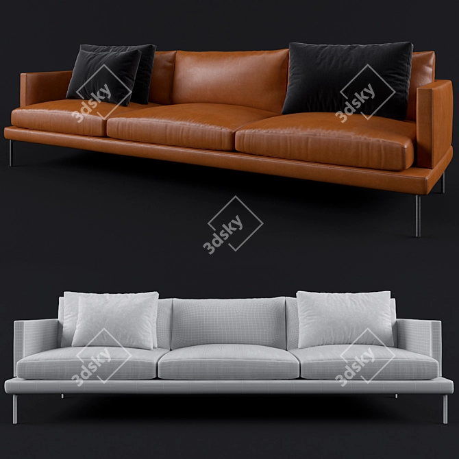 Luxury Leather Sofa with Pillows 3D model image 3