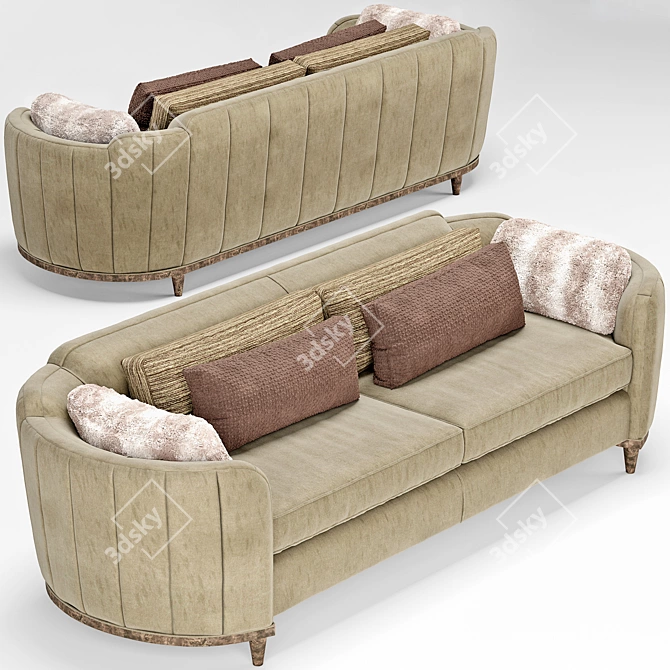 Velvet Chic Round Beige Sofa 3D model image 3