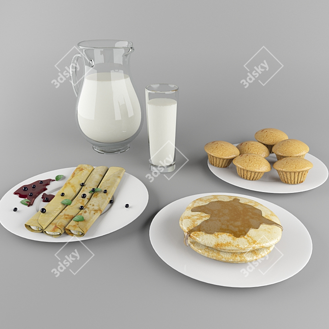 Delicious Pancakes and Cakes 3D model image 1