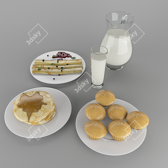 Delicious Pancakes and Cakes 3D model image 2