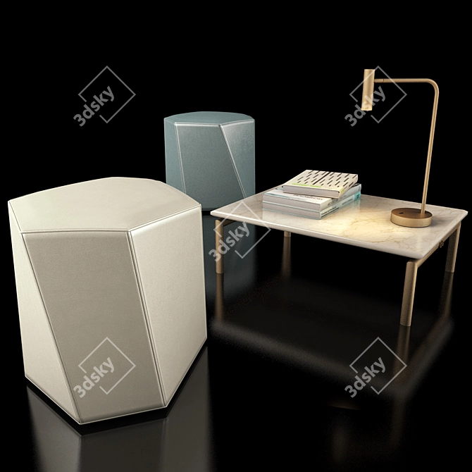 Luxury Ottoman Set with Designer Lamp 3D model image 1