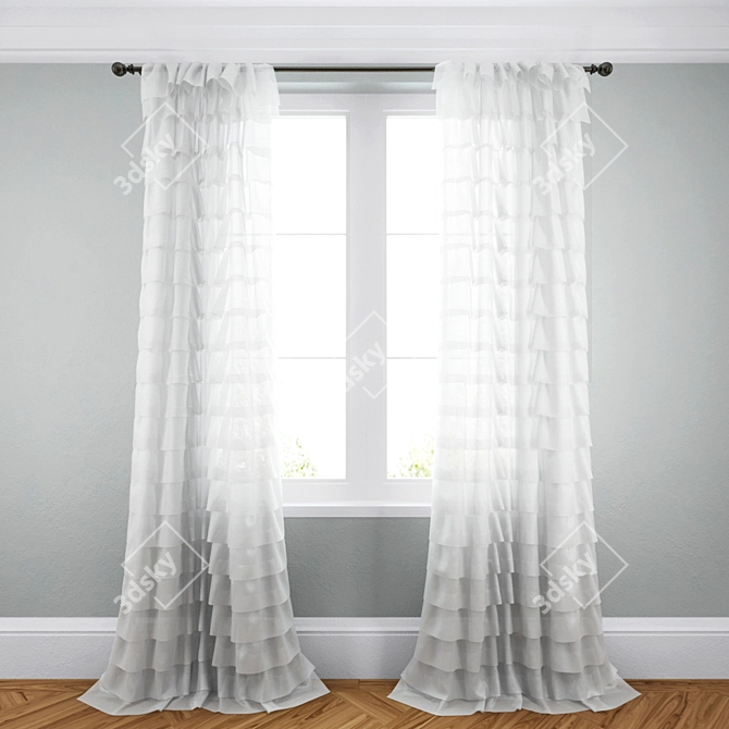 Elegant Window Drapes 3D model image 1