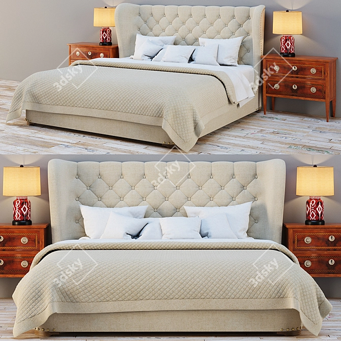 Elegant Churchill Fabric Sleigh Bed 3D model image 3