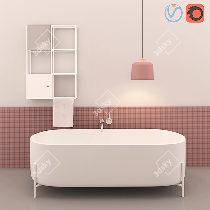 Premium Bathroom Set: Stand 160x70xh51 Tub, Felt 1 Shelf, Fuse Large Lamp, Matt 2x2 3D model image 1