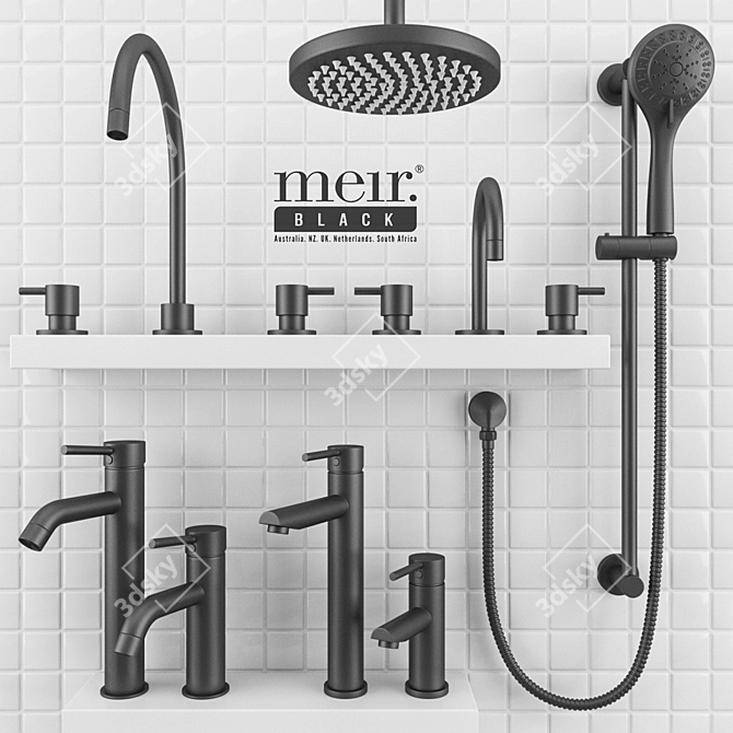 Black Round Shower Set 3D model image 1