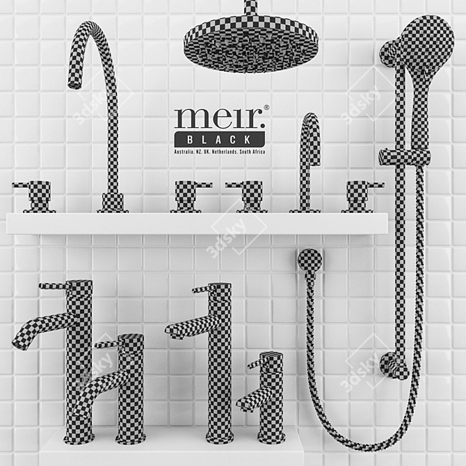 Black Round Shower Set 3D model image 3