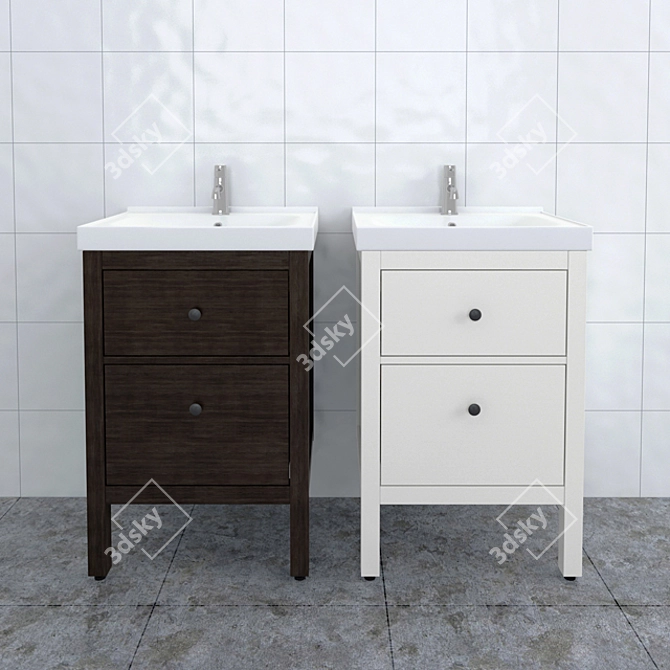 Ikea Hemnes 2-Drawer Wash-Stand with Odensvik Basin 3D model image 1