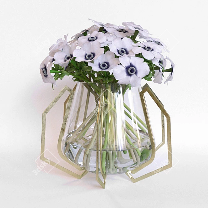 Iron Eye Bowl Vase with Anemones 3D model image 1