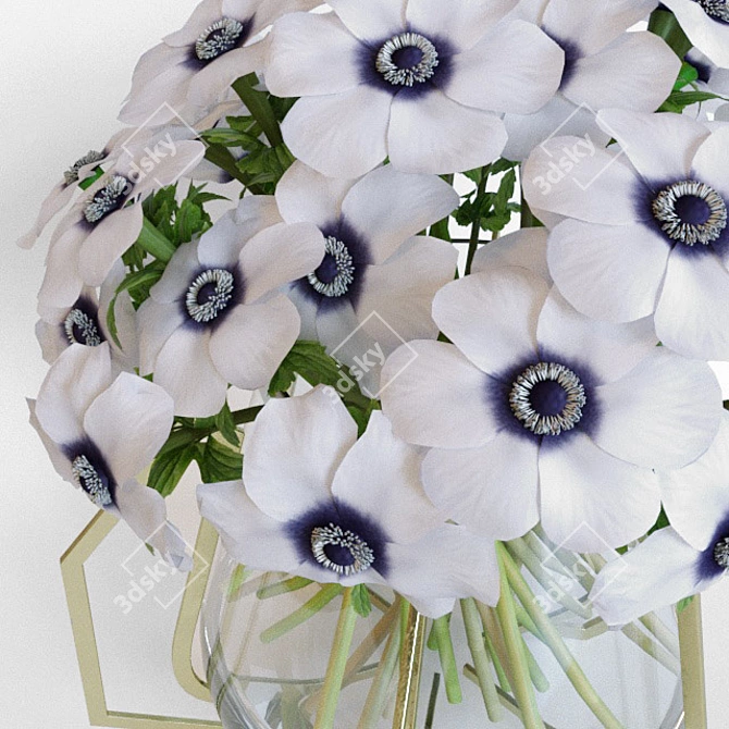 Iron Eye Bowl Vase with Anemones 3D model image 2