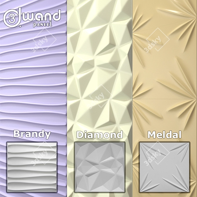Premium 3D Wall Panels - Brand, Diamond, Meldal - 3 pcs. 3D model image 1