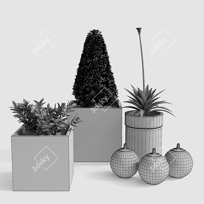 Modern UV Mapped Planter Group 3D model image 2