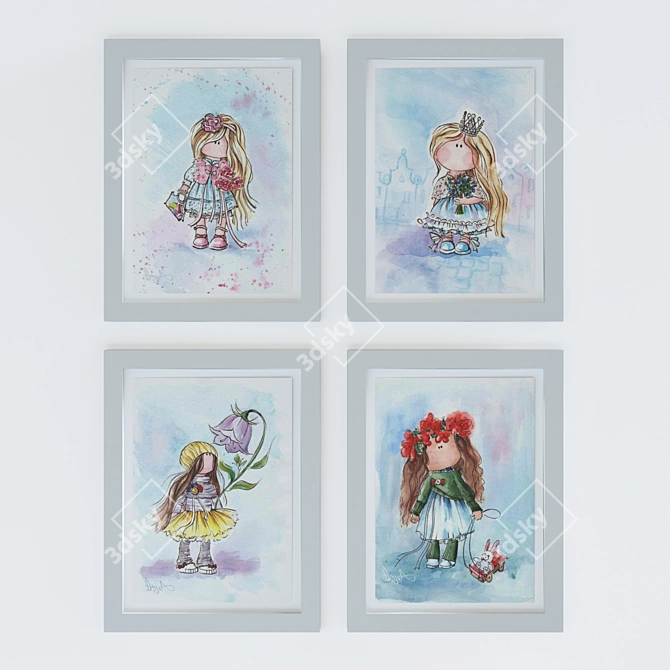Whimsical Watercolor Art for Kids 3D model image 1