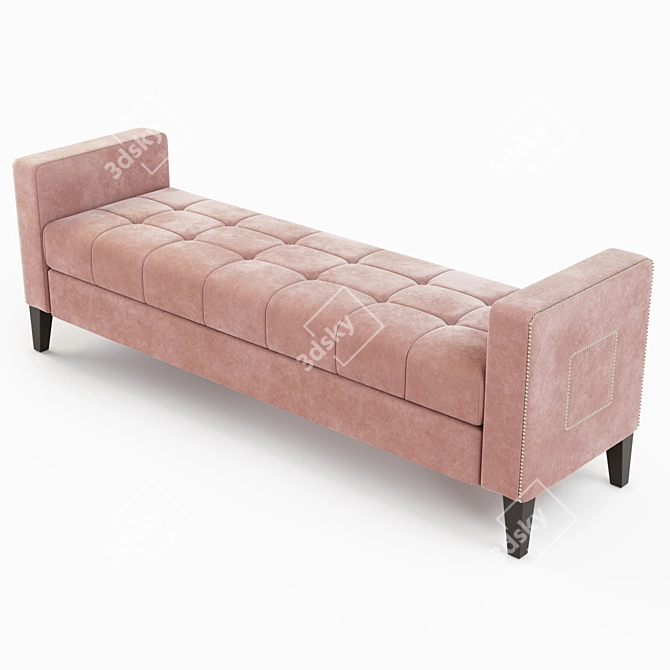 Studded Velvet Bench: Elegant Seating 3D model image 2