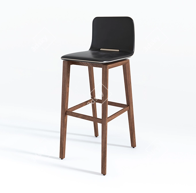 Elegant Walnut Leather Bar Stool 3D model image 1