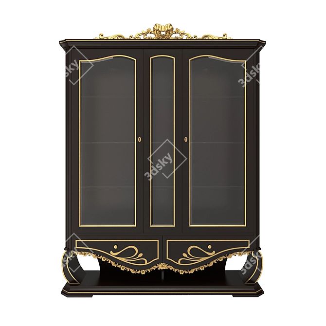 Elegant Gold Wood 3-Door Showcase 3D model image 2