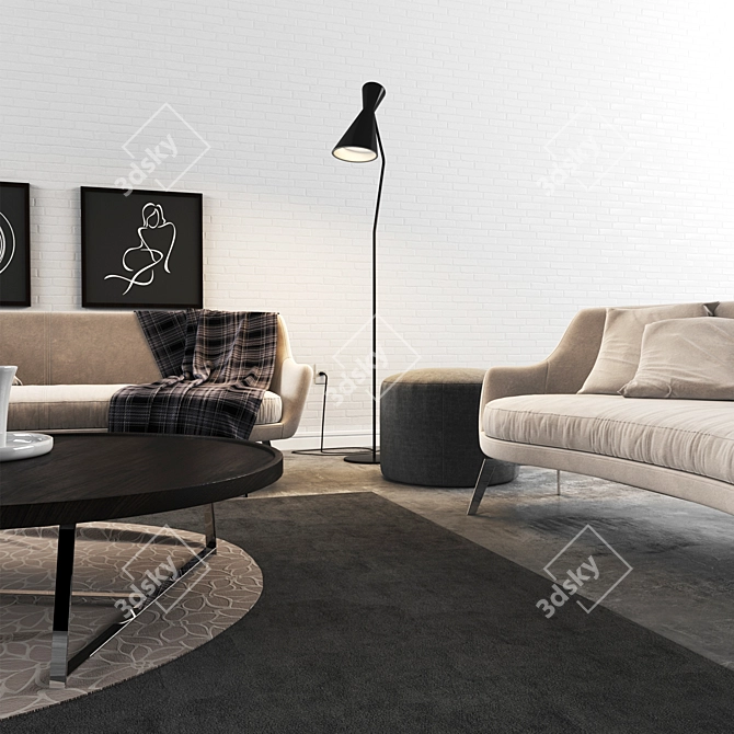Flexform 01: Sofa, Armchair, Pillows, Poof, Tables 3D model image 3