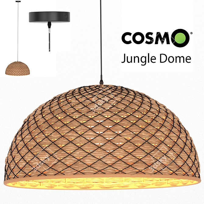 Jungle Dome Suspension Lamp - Handwoven Hyacinth Shade, Black Metal Frame 3D model image 1